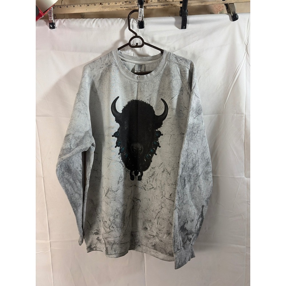 Comfort Colors Grey Marble Buffalo Graphic‎ Sweatshirt Mens XL Roaming Buffalo